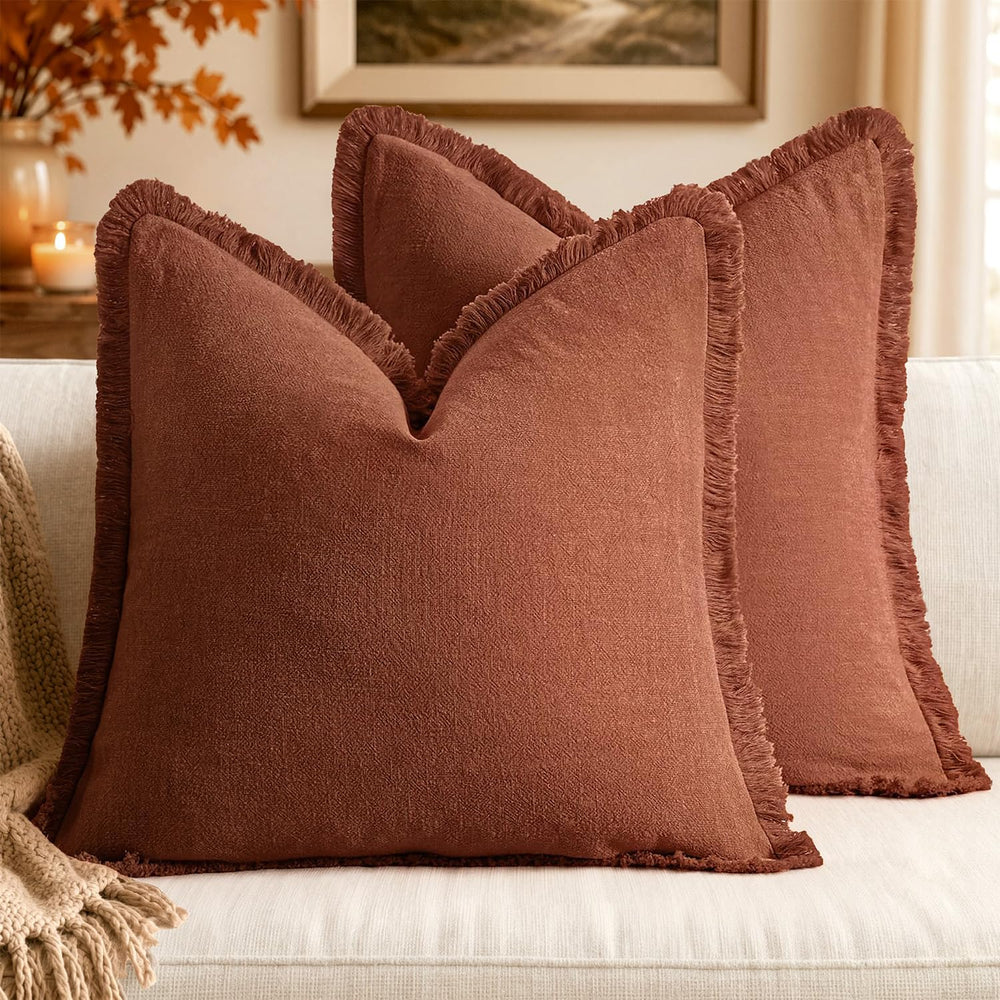 MIULEE Linen Fringe Decorative Fall Throw Pillow Covers Late Autumn 20x20