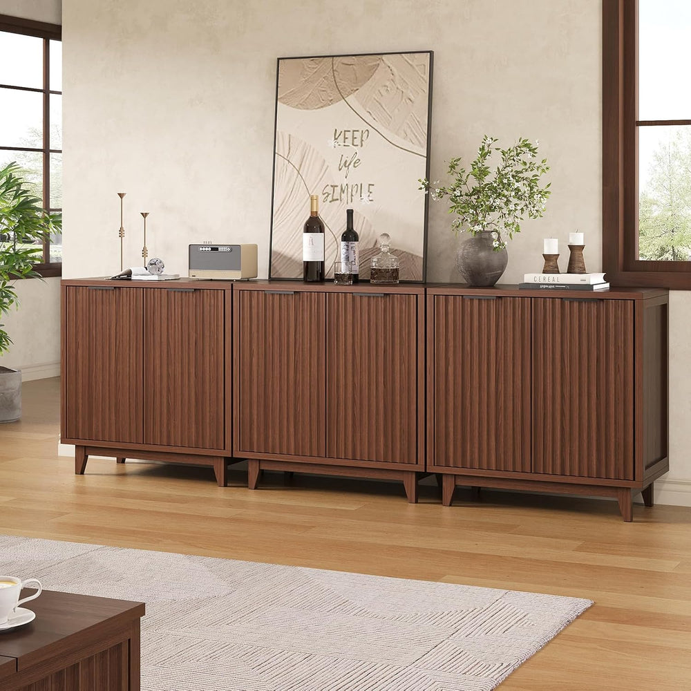 Befrases Buffet Cabinet with Storage Fluted Sideboard Accent Modern Credenza ...