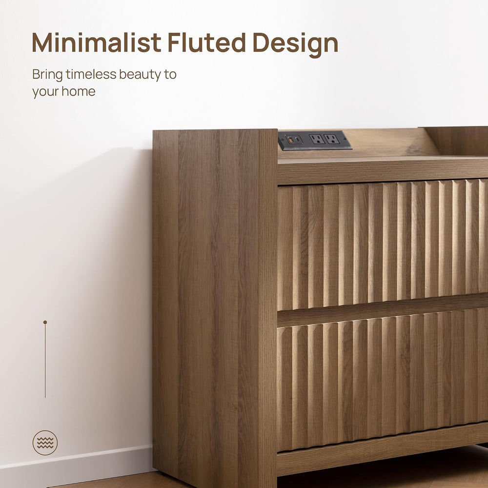 SICOTAS Night Stand Set 2 with Charging Station, Fluted Nightstands