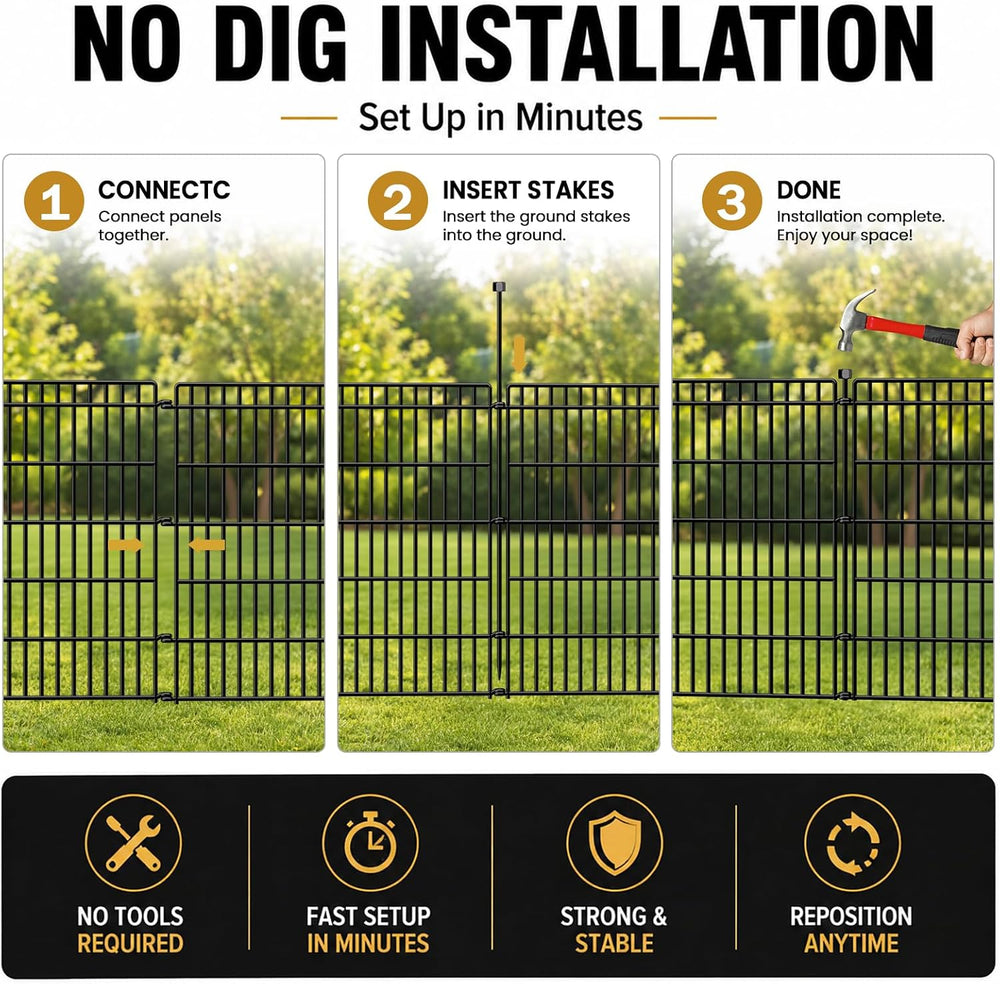 No Dig Garden Fence, Dog Fencing Outdoor for Yard, 5 Panels