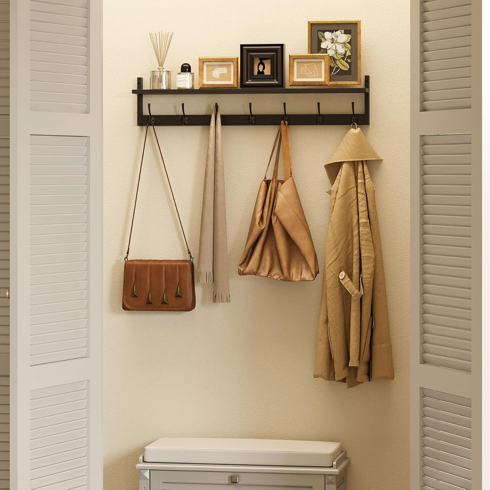 BAMEOS Wall Hooks with Shelf 35 Inch Length Entryway Hanging Shelf Wood Coat ...