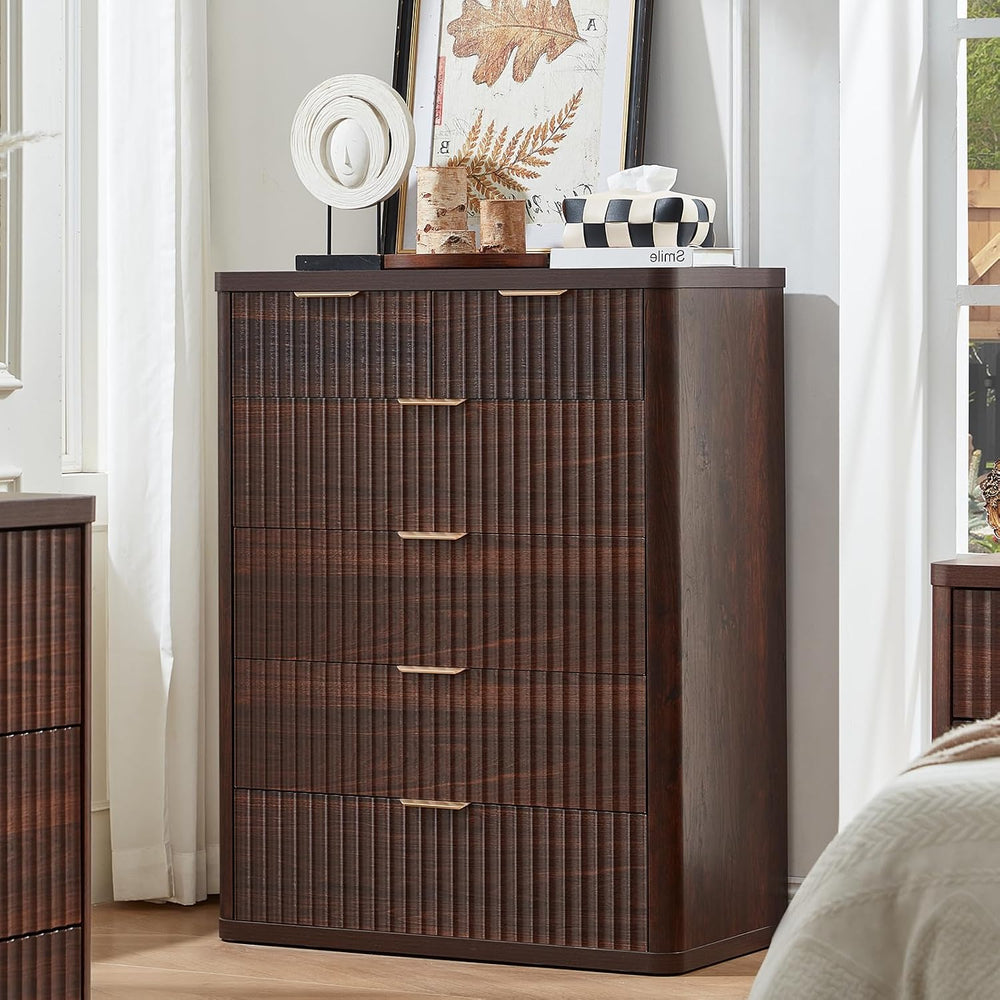 LEYAOYAO Fluted 6 Drawers Dresser for Bedroom Set of 2, 42" Tall Modern ...