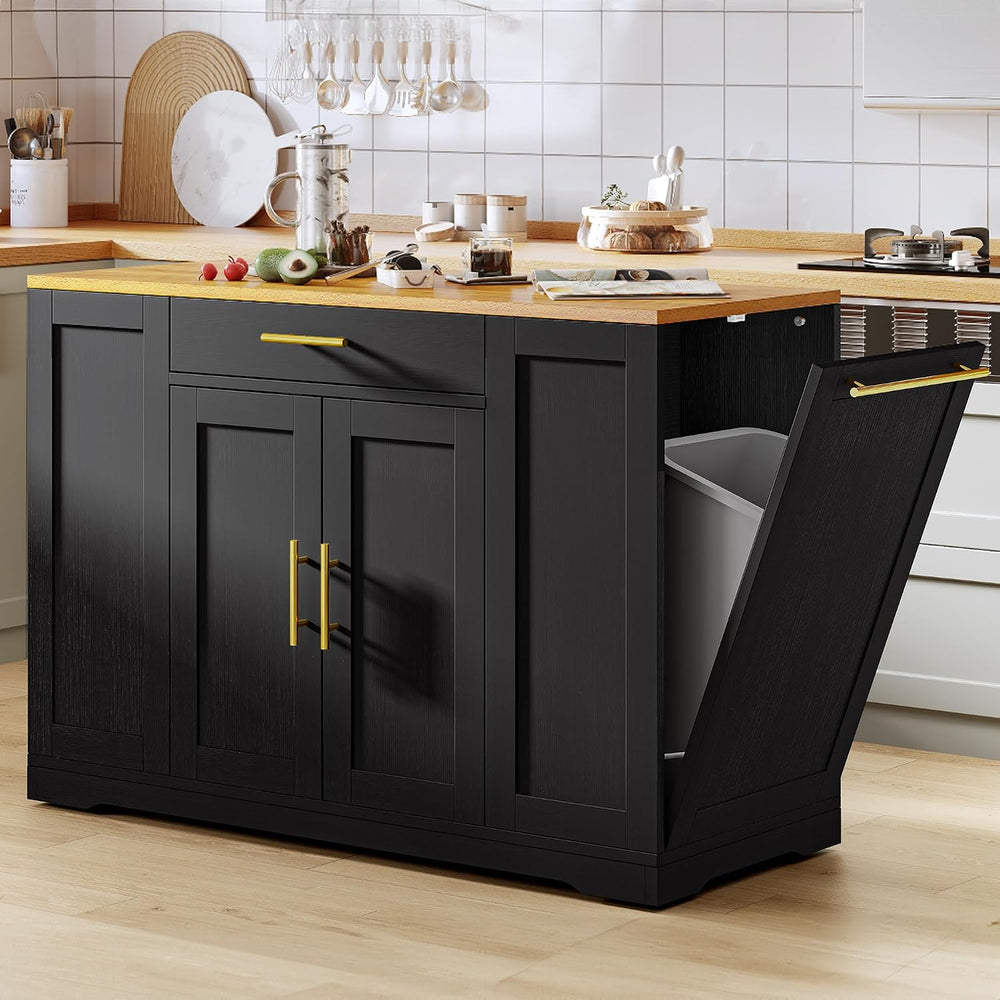 YITAHOME 53 Inch Movable Kitchen Island with Trash Can Storage Cabinet