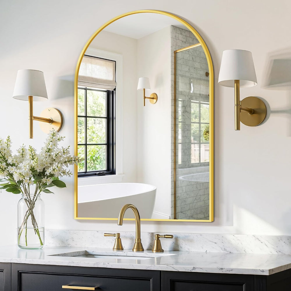FGU Arched Bathroom Mirror for Over Sink 36"x24" Gold Vanity Mirror