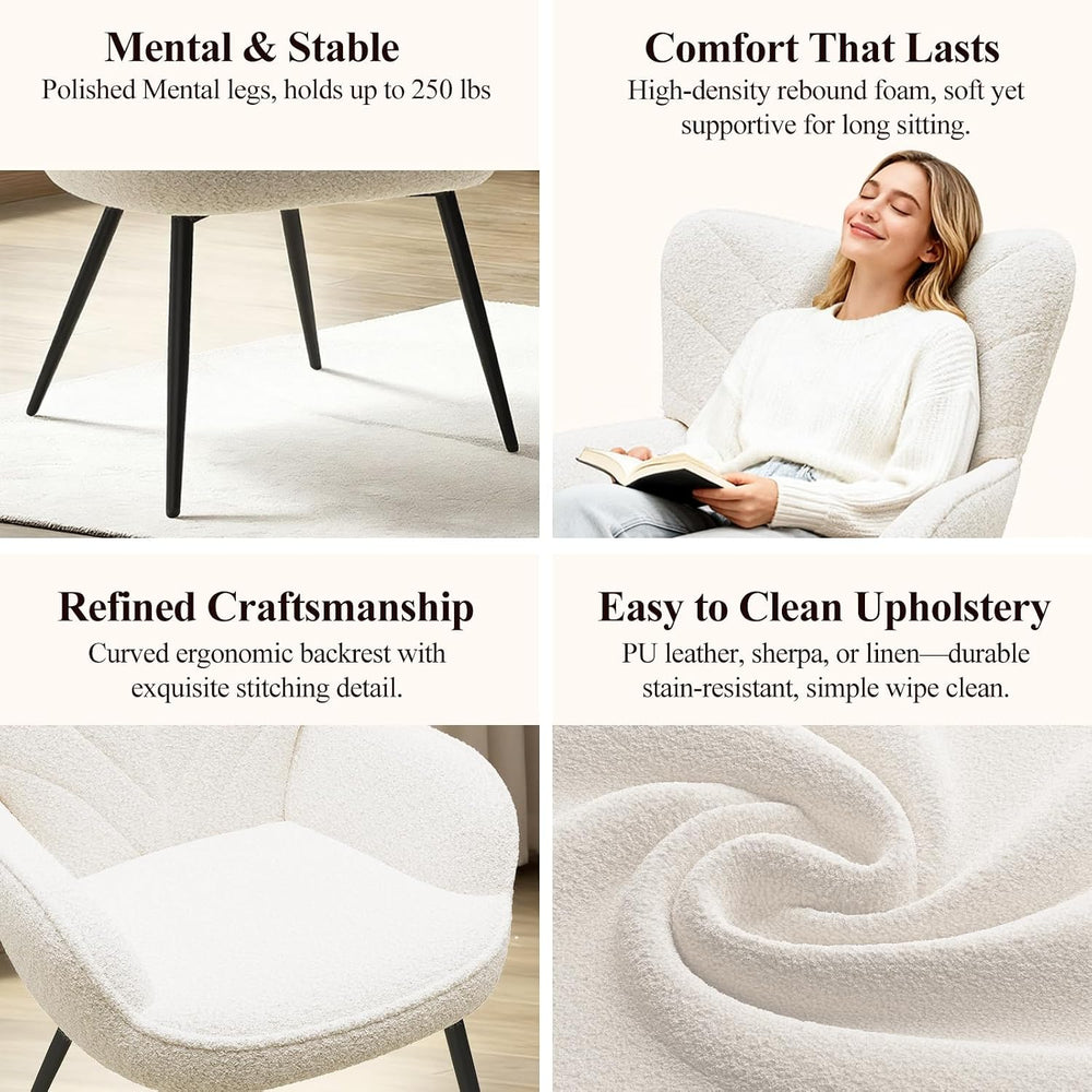 MALOL Accent Chair, Upholstered Armchair with Metal Legs Set of 2, Beige