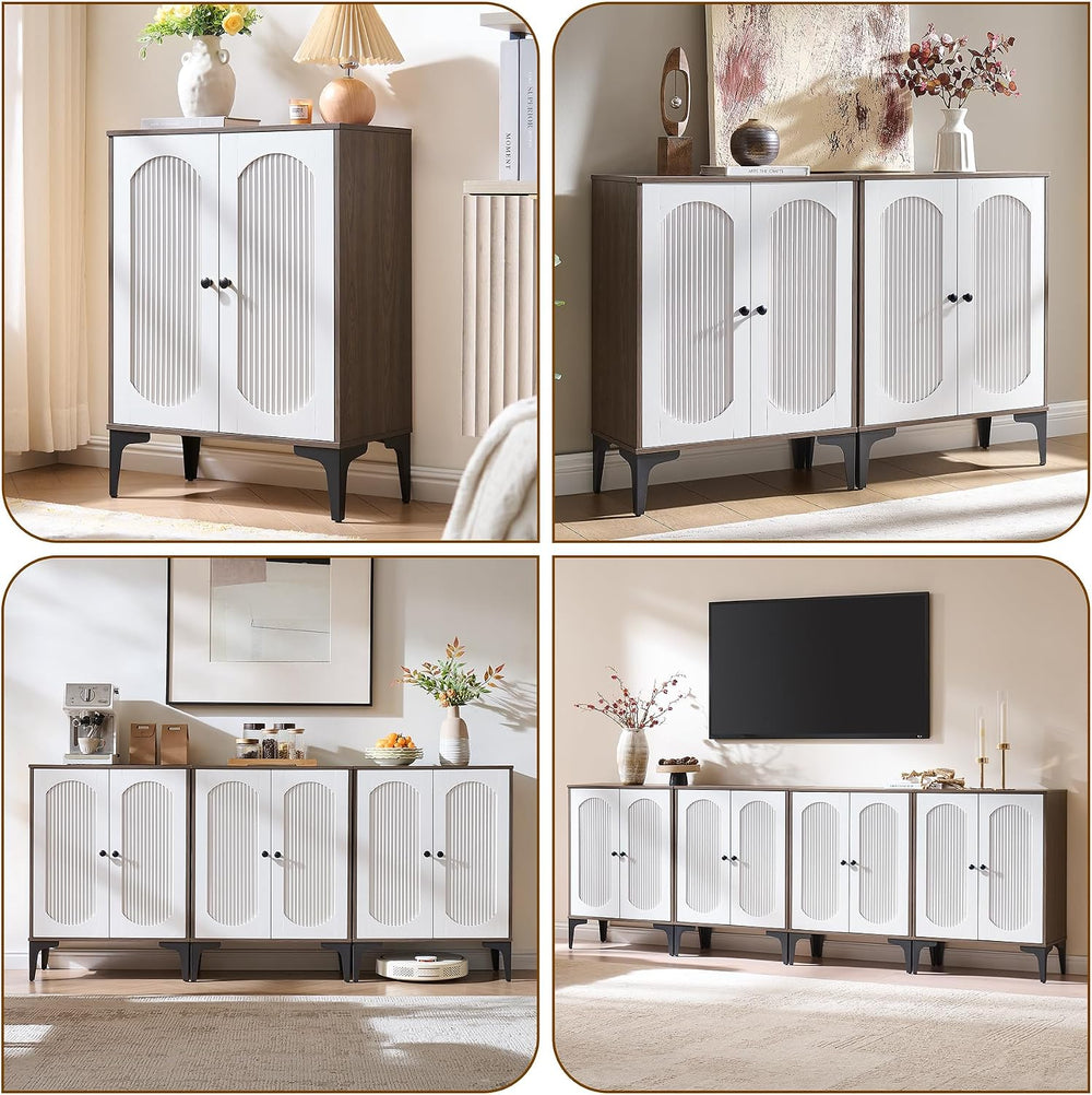 Storage Cabinet with 2 Arched Doors, Walnut/White, 1PCS