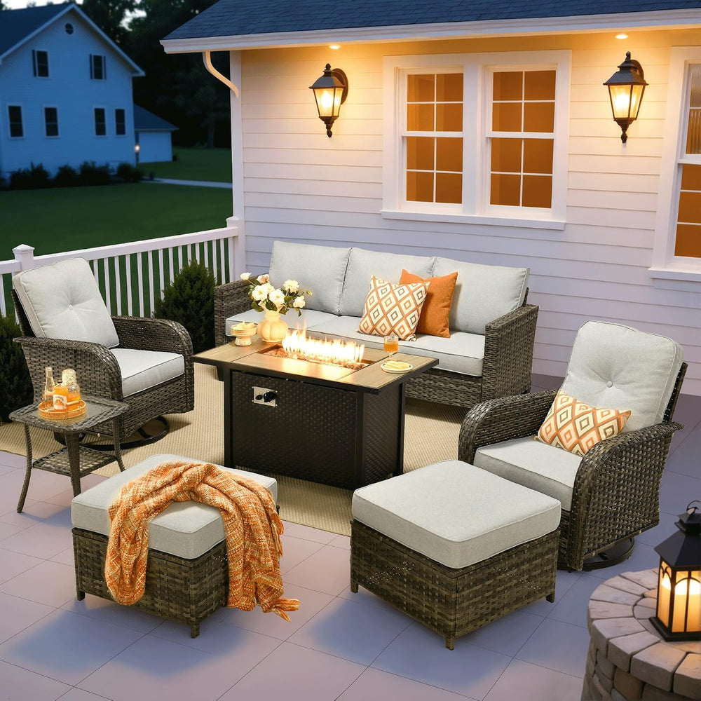 ovios 7 Pieces Patio Furniture Set, Outdoor Wicker Sofa Couch with Swivel Gli...