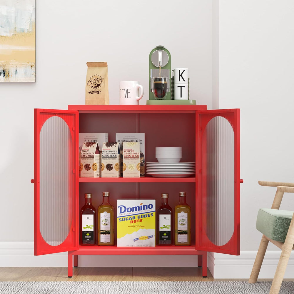 Small 2 Transpanrent Door Metal Storage Side Buffet Cabinet for Room,Entryway...