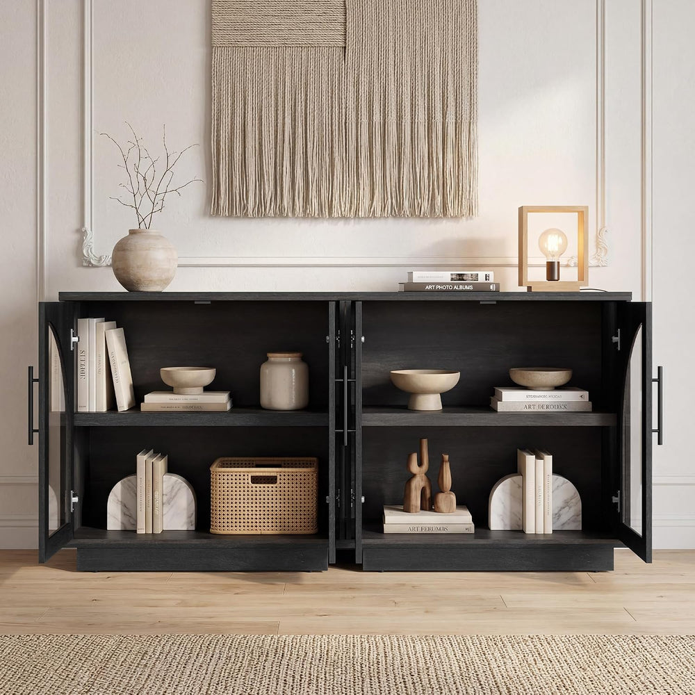 Fatmok Arched Glass Sideboard Buffet Cabinet, 31.5" Farmhouse Accent Sto...
