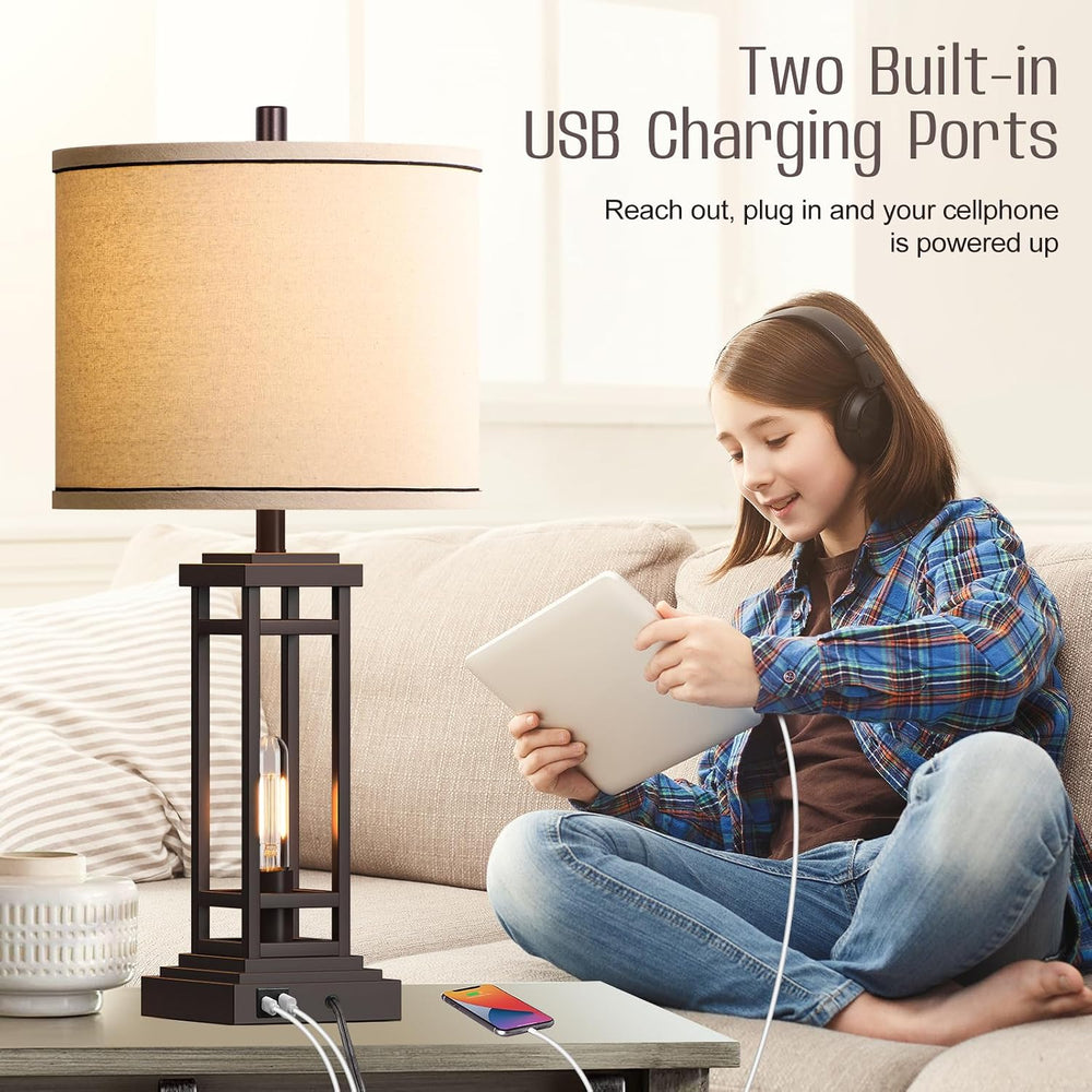 ROTTOGOON 27.5 Tall Farmhouse Table Lamps with USB C + USB A Charge Ports, Ru...