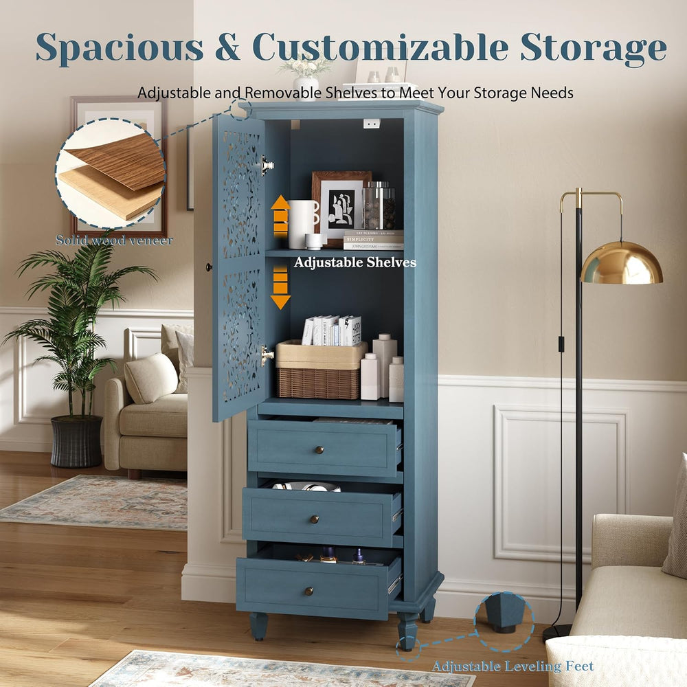 Accent Cabint with Doors, 63" Tall Vintage Storage Cabinet Blue