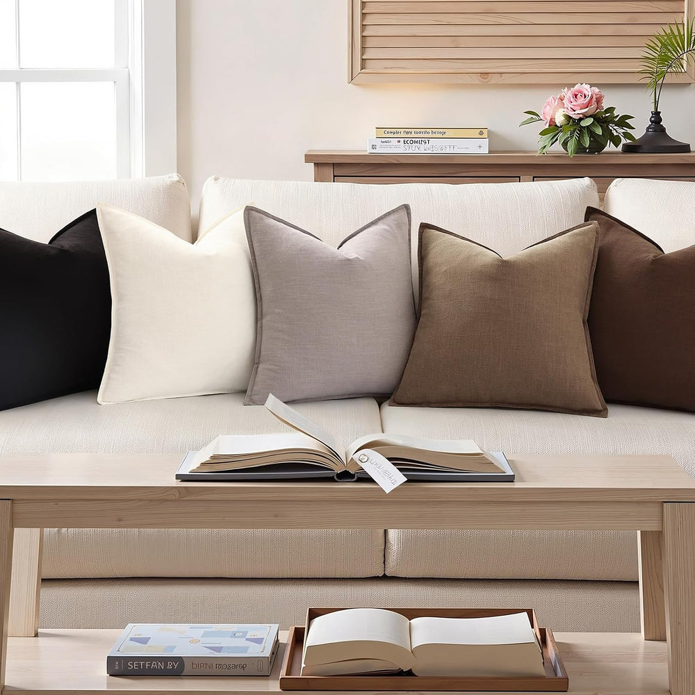 decorUhome Fall Light Brown Linen Throw Pillow Covers 20x20 Set of 2