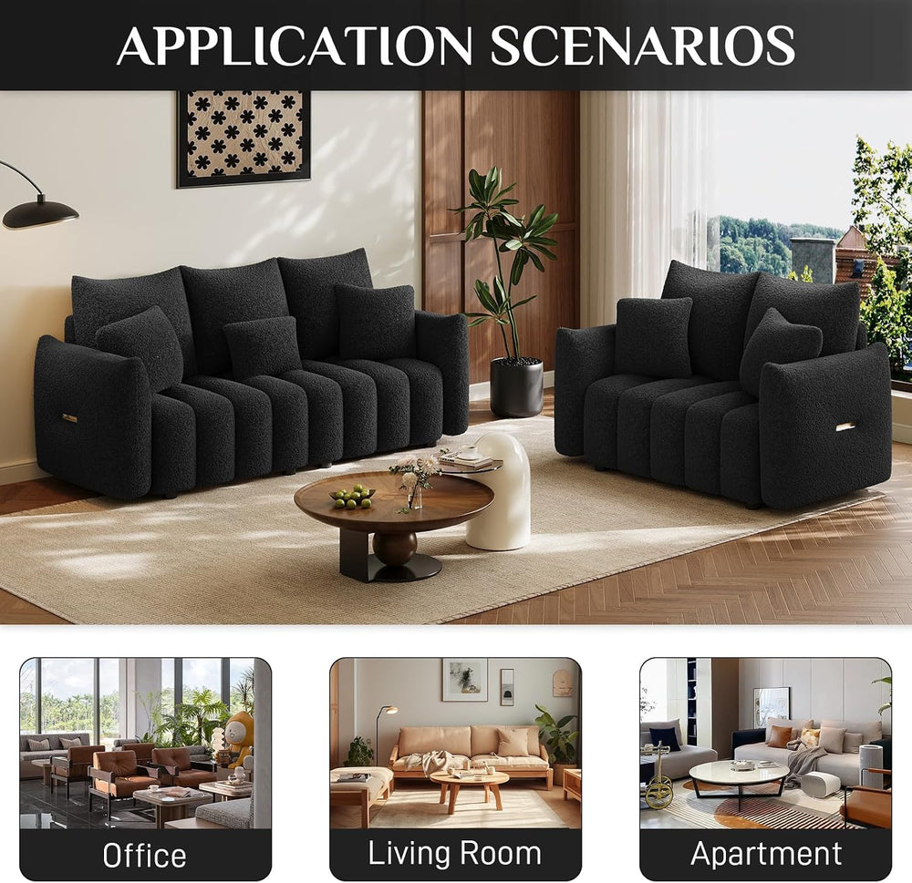 OUYESSIR 3 Pieces Boucle Sofa for Living Room, Modern Deep Seat Sofa Chair &a...