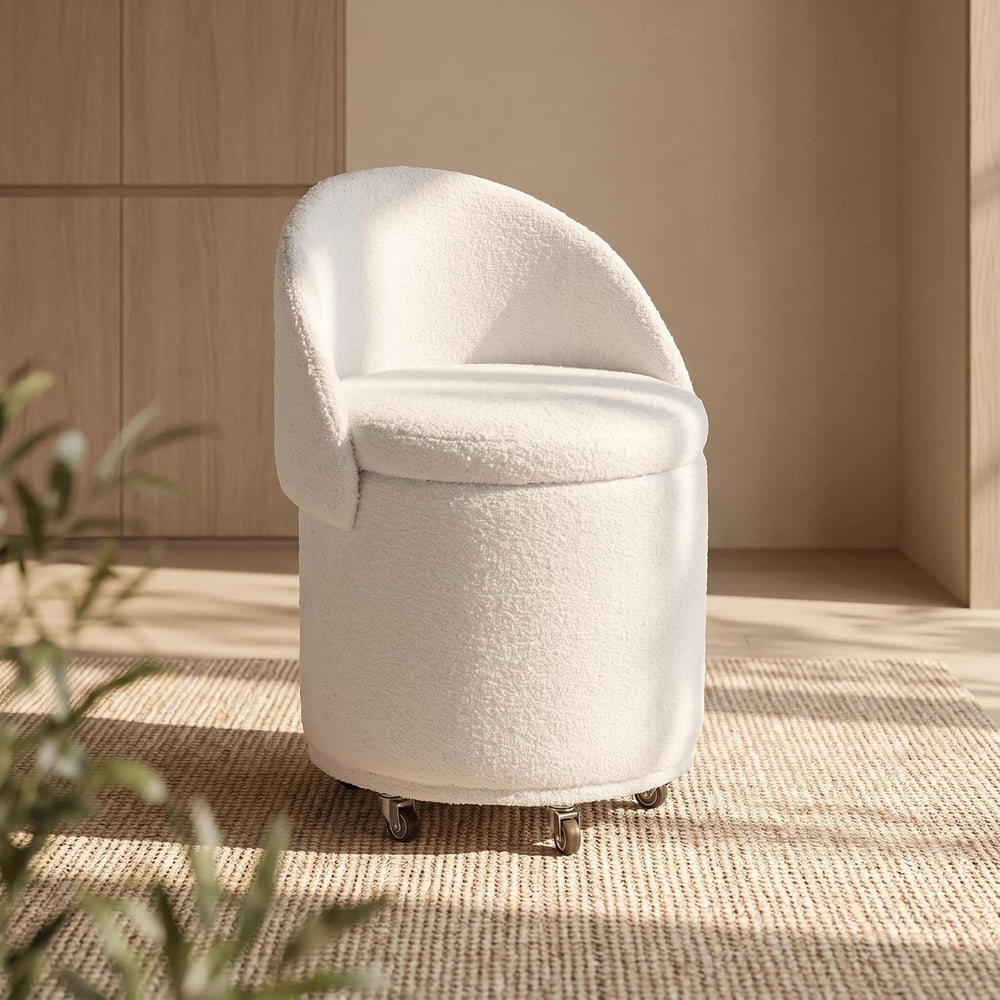 LukeAlon Storage Ottoman with Wheels, White