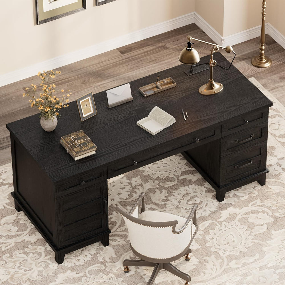 Garvee 60" Wooden Home Office Desk with File Drawers, Executive Desk wit...