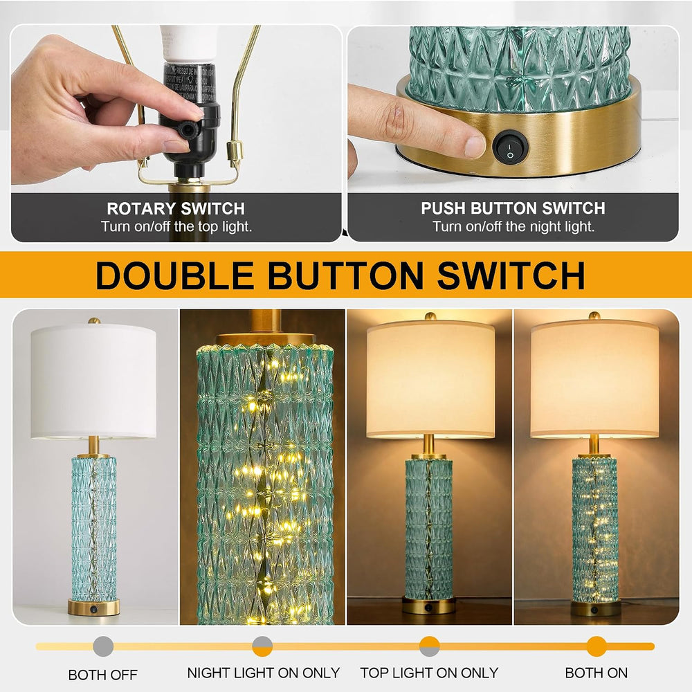 Oneach 27.75" Coastal Blue Table Lamps Set of 2 with Nightlight for Bedside