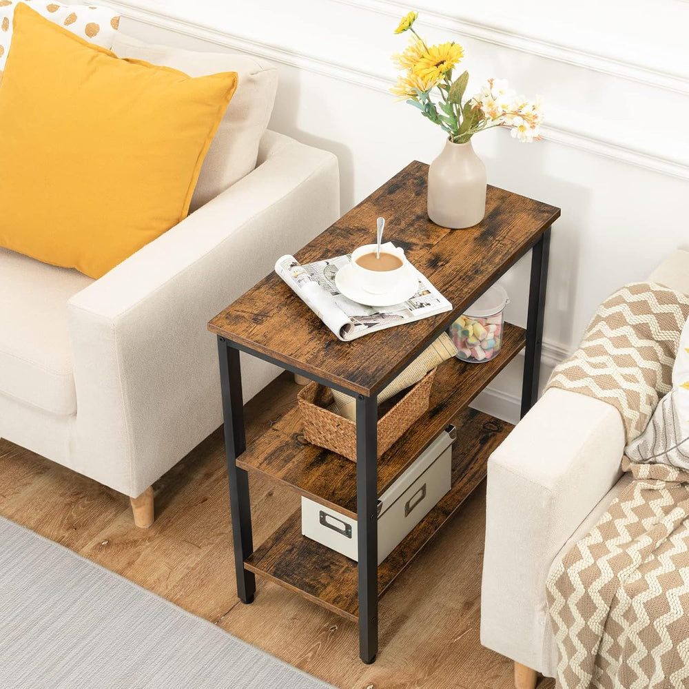 HOOBRO End Table, Simple Rustic Side Table with 3-Tier Storage Shelf, Narrow ...