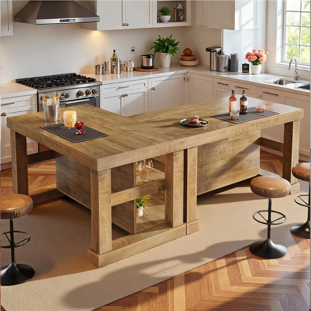 Tribesigns 55-Inch Kitchen Island with Seating and Storage, Rustic Brown