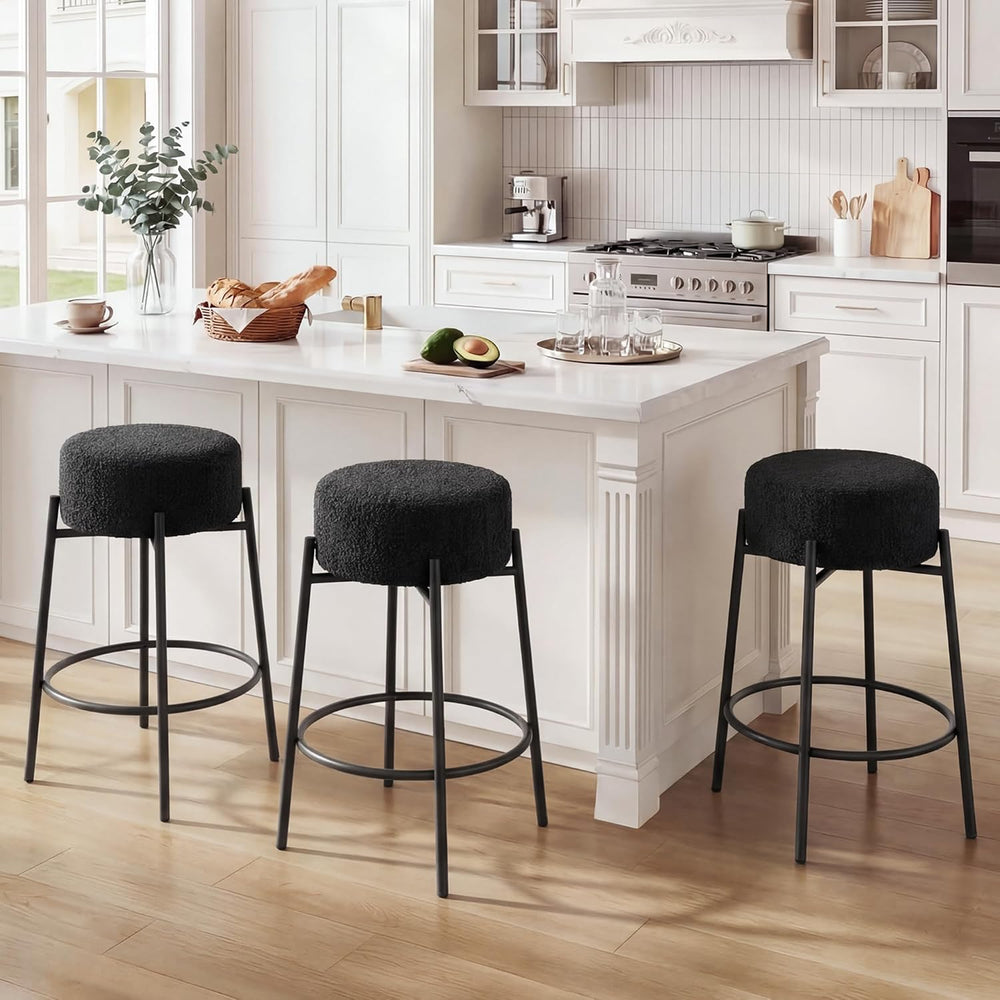 Boucle Backless Counter Stools Set of 2, Modern Swivel Bar Stools with Round ...