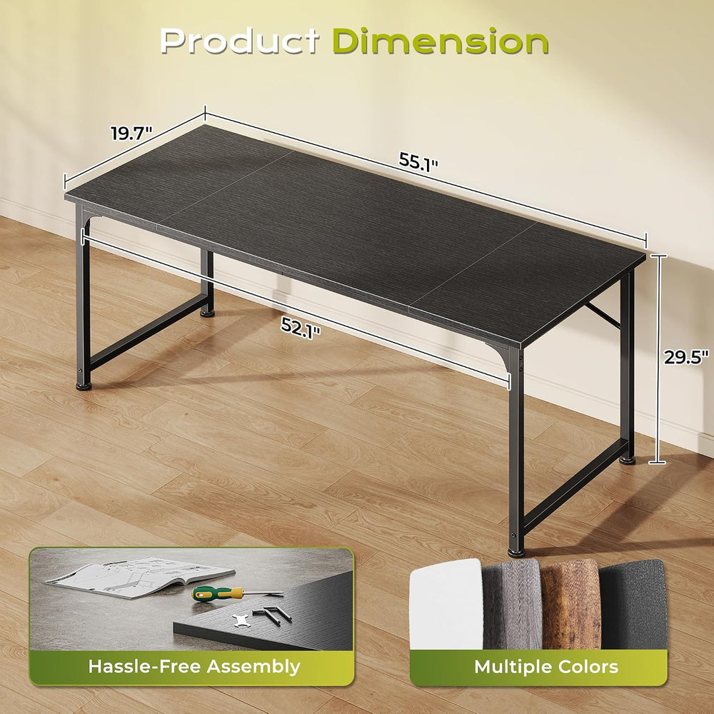 PRAISUN 55 Inch Computer Desk, Office Desk, Spacious Desktop, Black