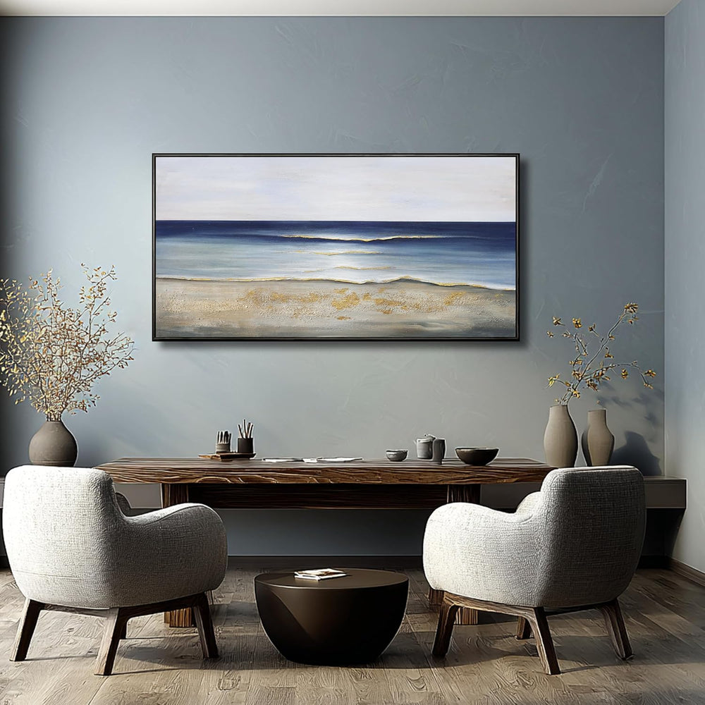 Yuaxker Ocean Wall Art Large Framed Wall Decor Blue and Gold Artwork Room Dec...