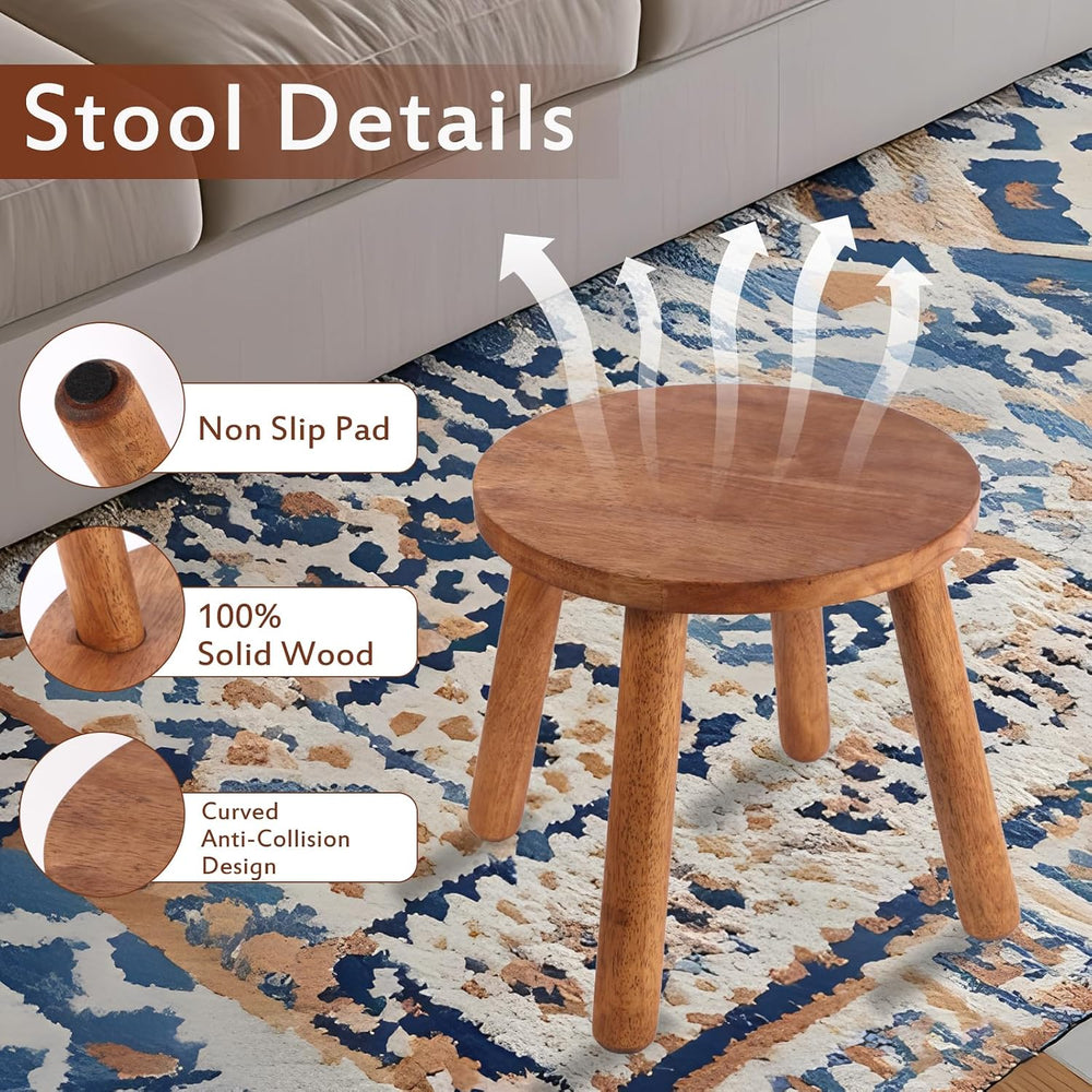 Round Solid Wooden Stool,Plant Stand,Step Stool,Walnut,11.8" H