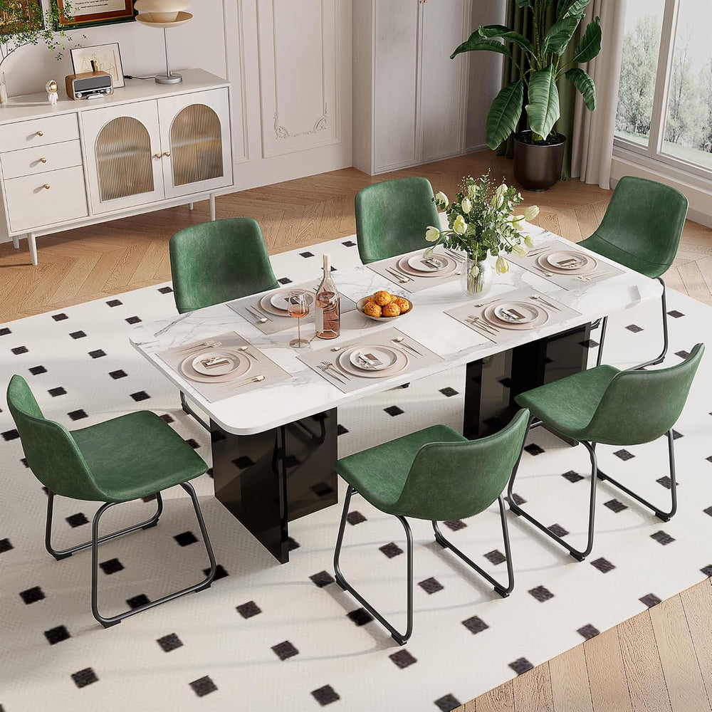 REONEY Dining Chairs Set of 8, 18" PU Leather Dinner Chairs, Green