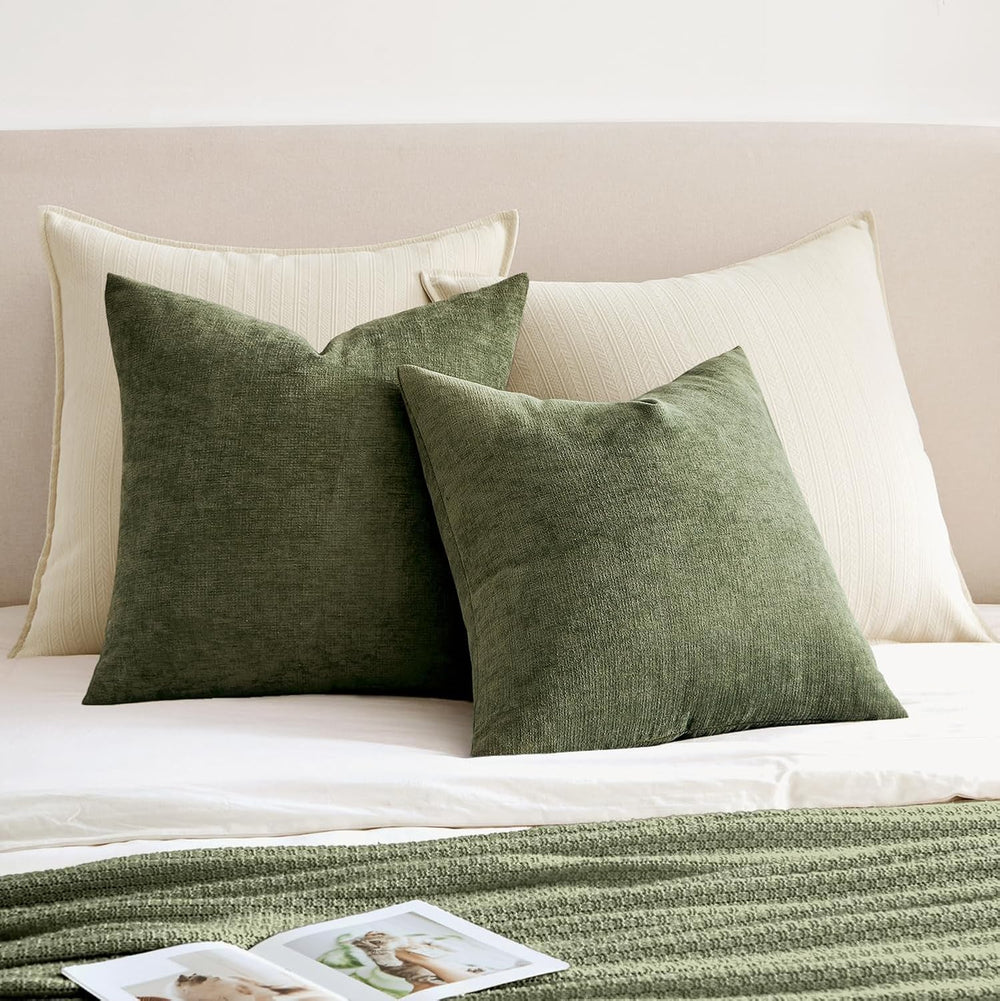 MIULEE Olive Green Chenille Couch Euro Throw Pillow Covers, 26x26