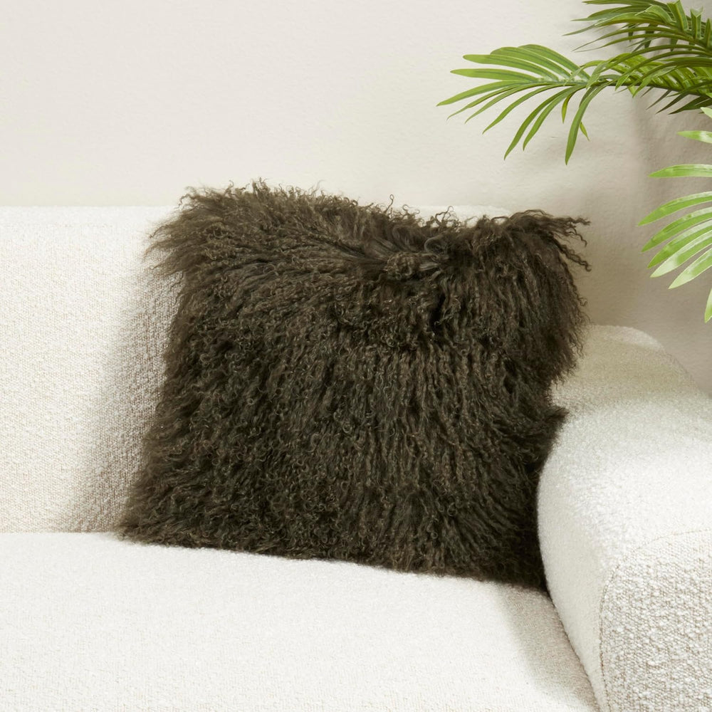 SARO LIFESTYLE Mongolian Lamb Fur Throw Pillow - Plush Textured Throw Pillow ...