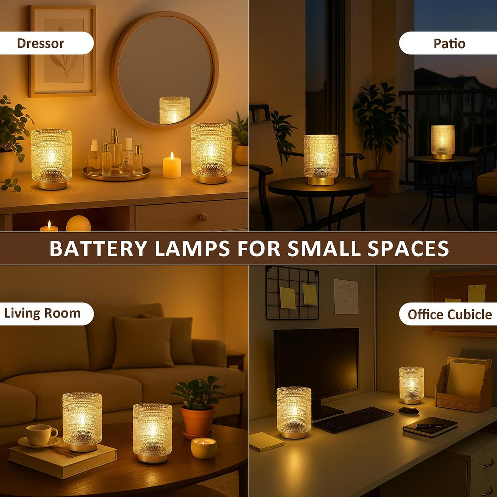 2 Pack Battery Operated Lamp with Timer,Small Decorative Table Lamps,Clear