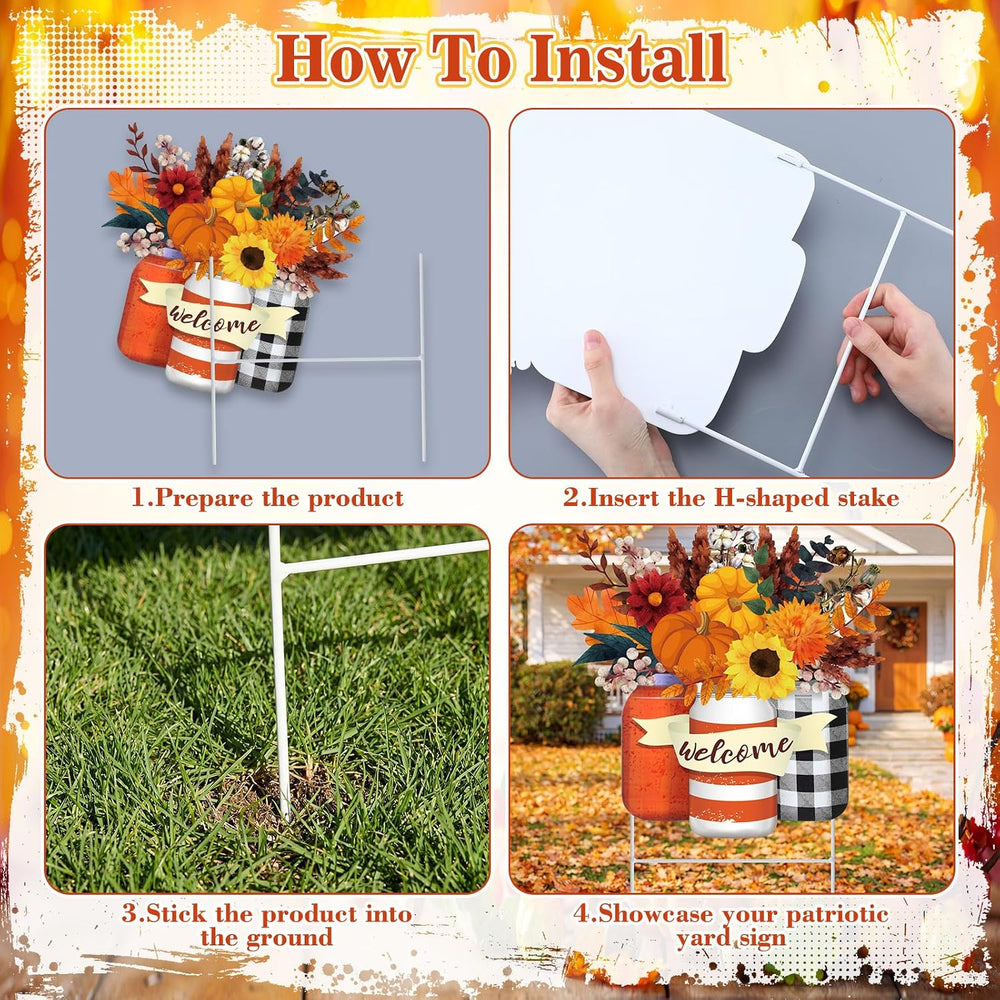 Yookeer Fall Decoration Outdoor Metal Pumpkin Fall Leaf Sign with Stakes