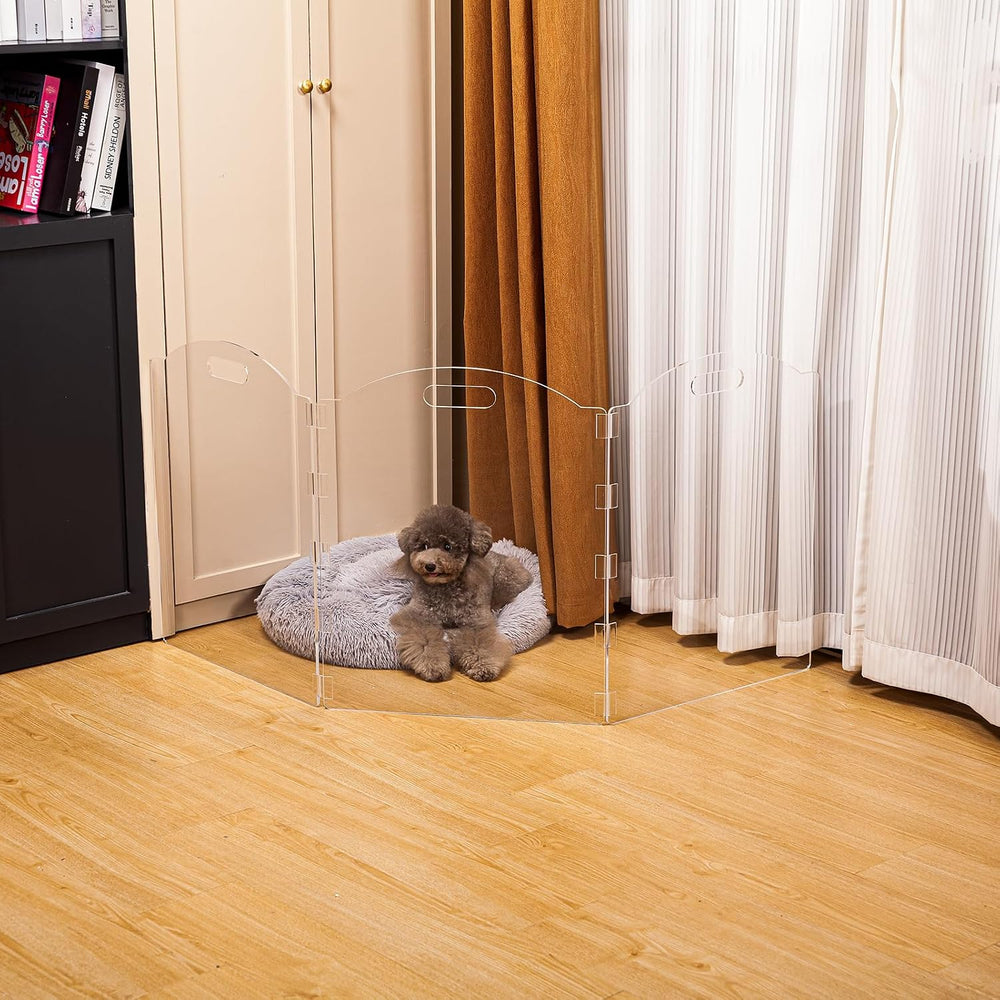 Clear Acrylic Freestanding Dog Gates for the House – Folding 3-Panel Pet Gate...