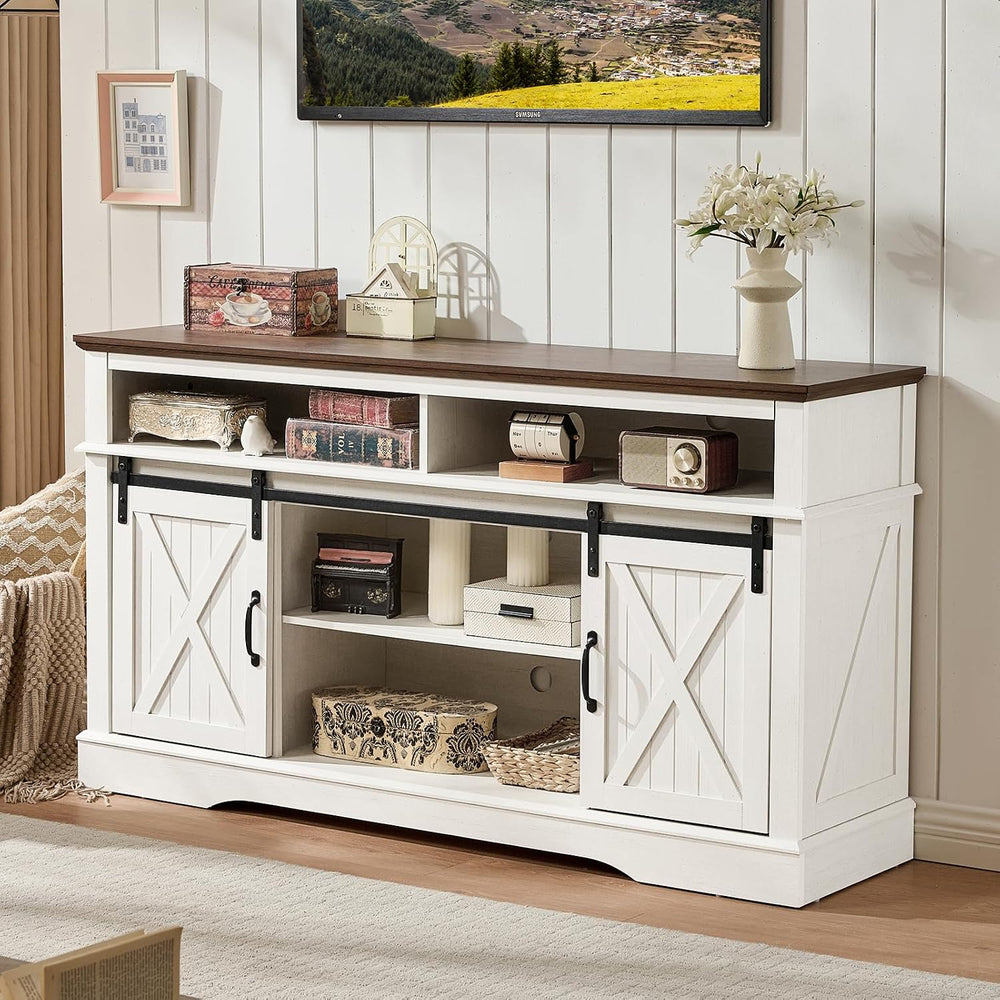 ROCKPOINT 58 Inch Farmhouse Entertainment Center,TV Stand with Sliding Barn D...