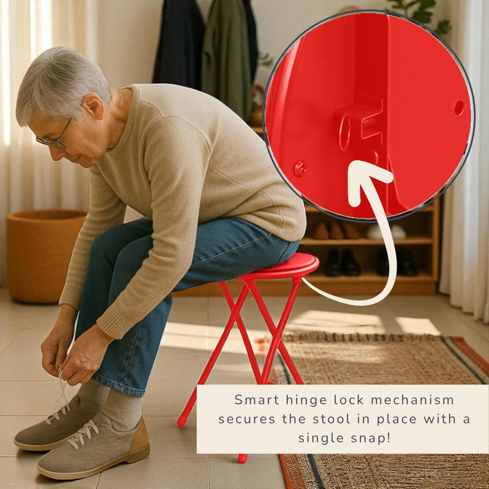 Lavish Home Folding Stool with Padded Backless Seat Set of 2, Red, 24”