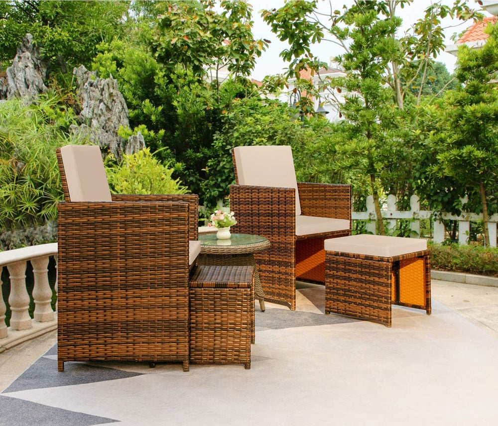 Devoko 4 Pieces Patio Wicker Furniture Set Outdoor Patio Chairs with Ottomans...