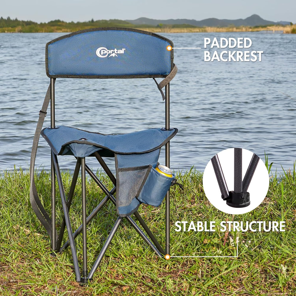 Portal Extra Large Quick Folding Tripod Stool with Backrest Fishing Camping C...