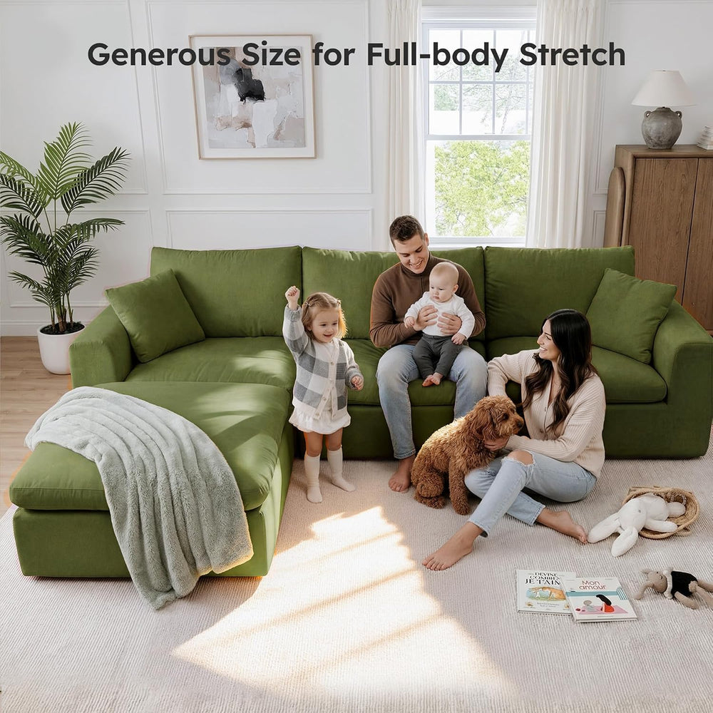 119" Modular Sectional Cloud Sofa, No Assembly Boneless Couch with Ottoman
