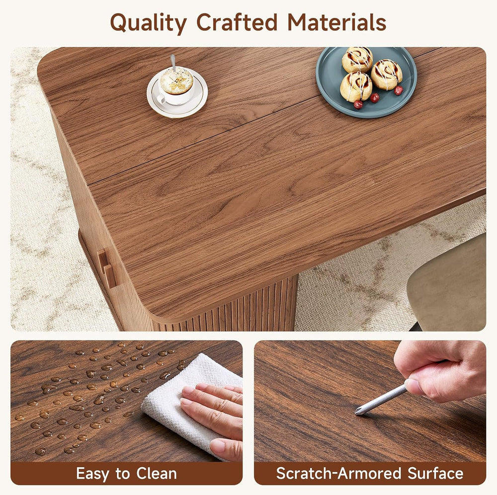 ONBRILL 61 Inch Fluted Kitchen Island with Storage Walnut
