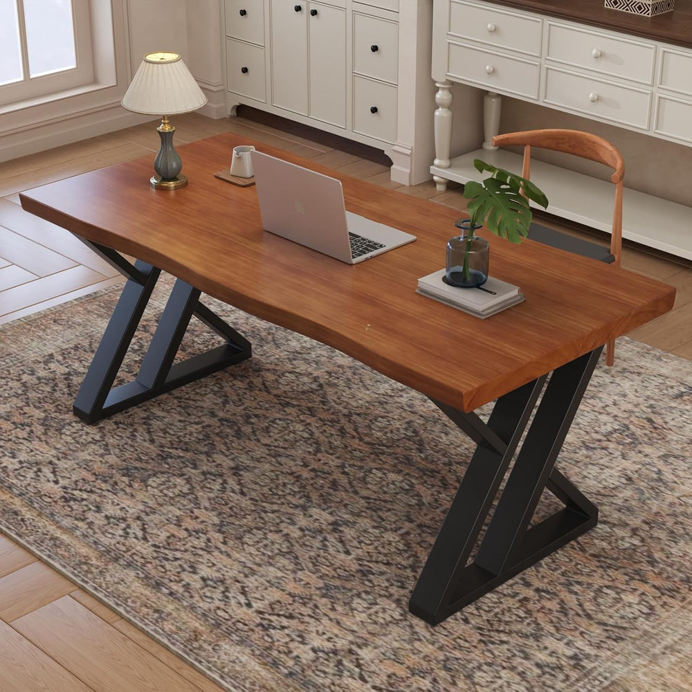 63inch Solid Wood Desk with Metal Legs, Rustic Brown, Industrial Style Writin...