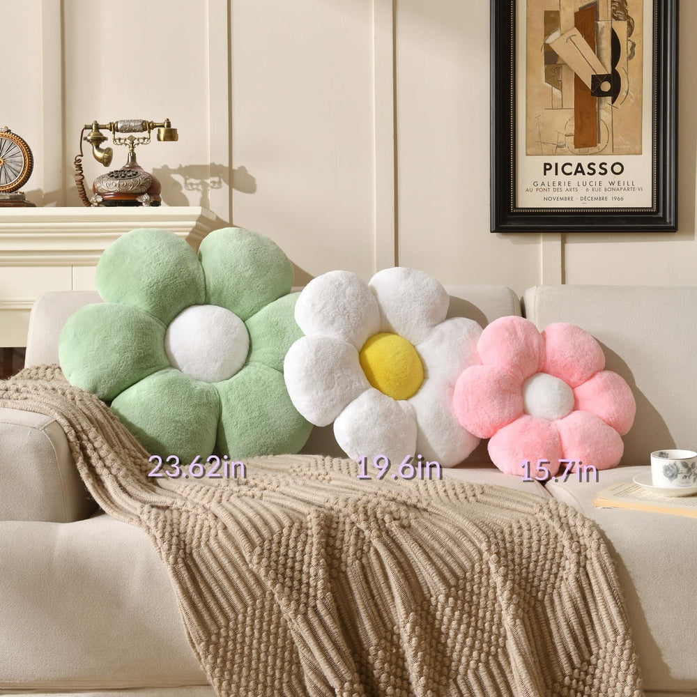 3PCS Flower Pillow Set,15.7In Daisy Pillow White Pink Blue