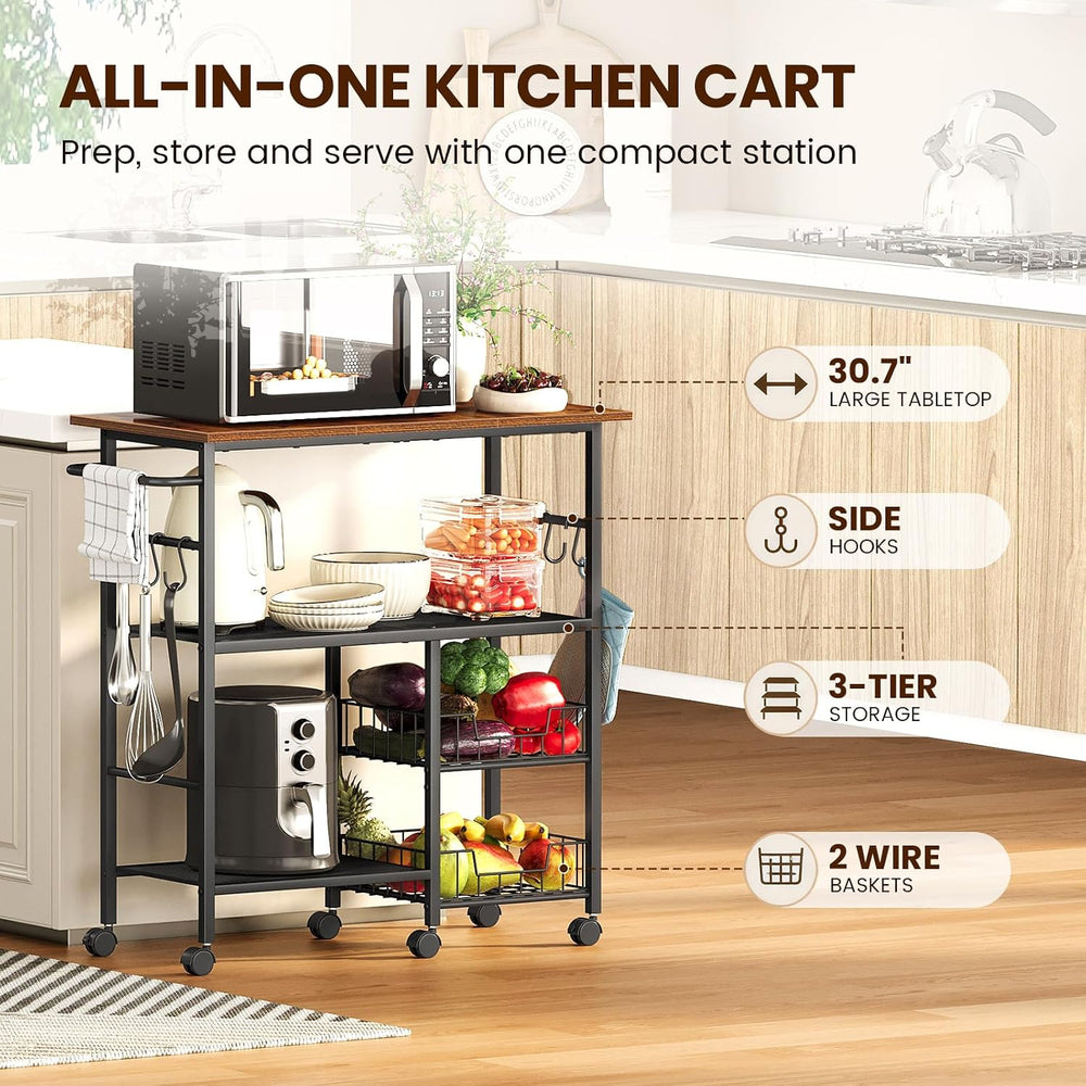 Snughome Rolling Kitchen Island with Storage, Microwave Stand Cart