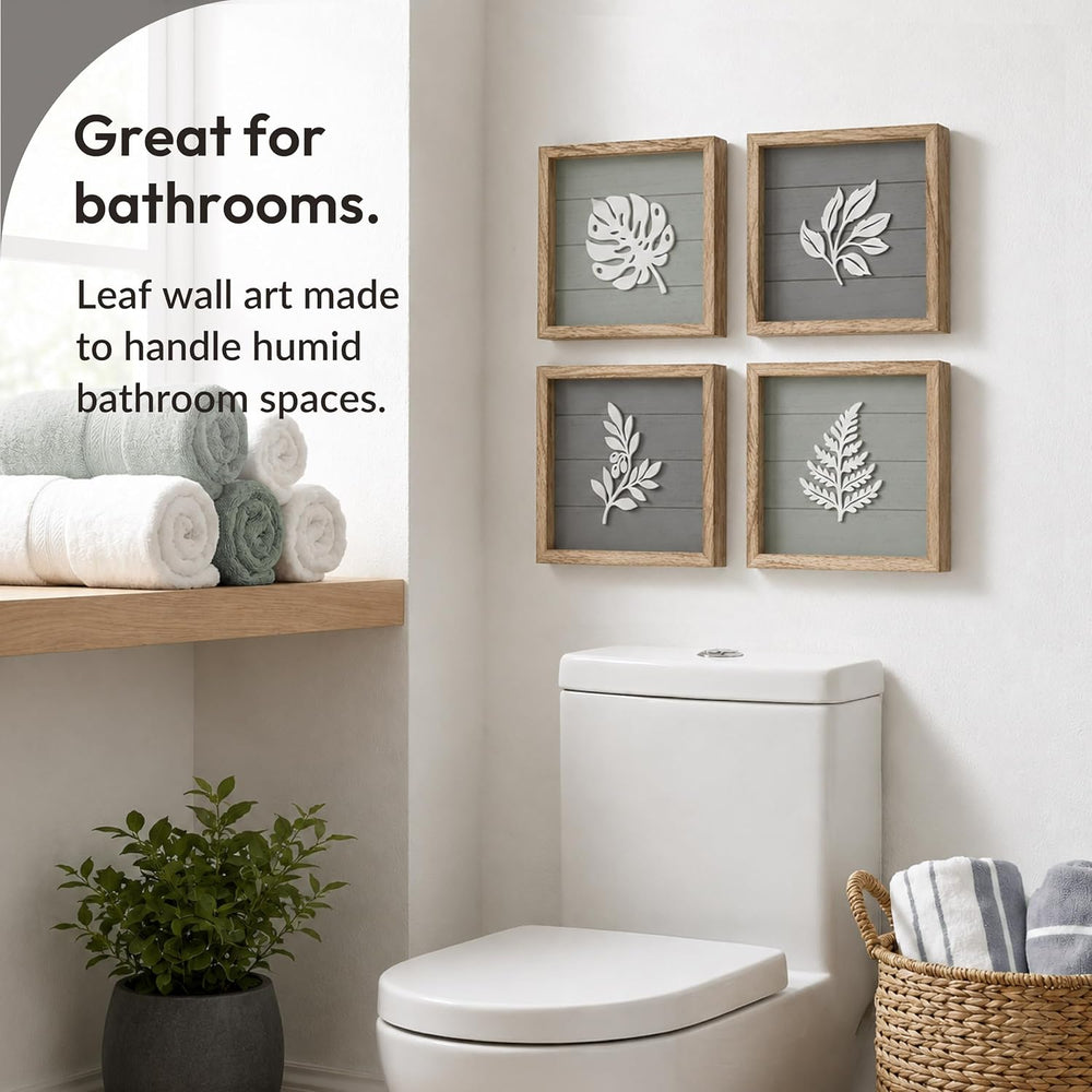 Tide and Tales 3D Botanical Leaf Wall Art, Set of 4, Bedroom Wall Art