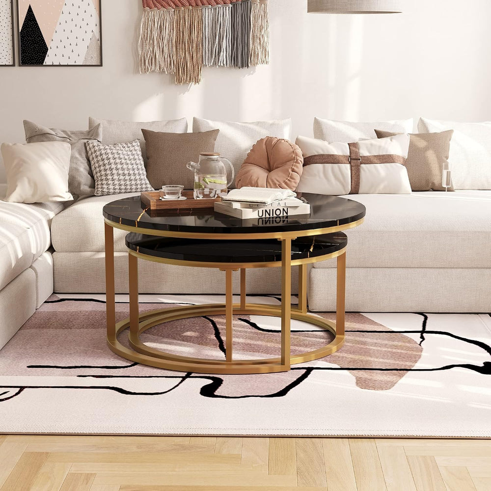 WiberWi Round Coffee Table Nesting Tables Set of 2, Large: Ø 34.0", Smal...
