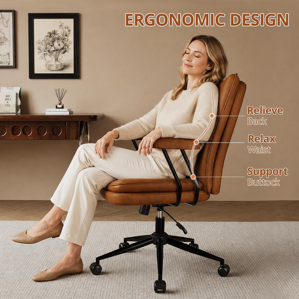Ergonomic Home Office Chair Leather Desk Chairs with Adjustable Height
