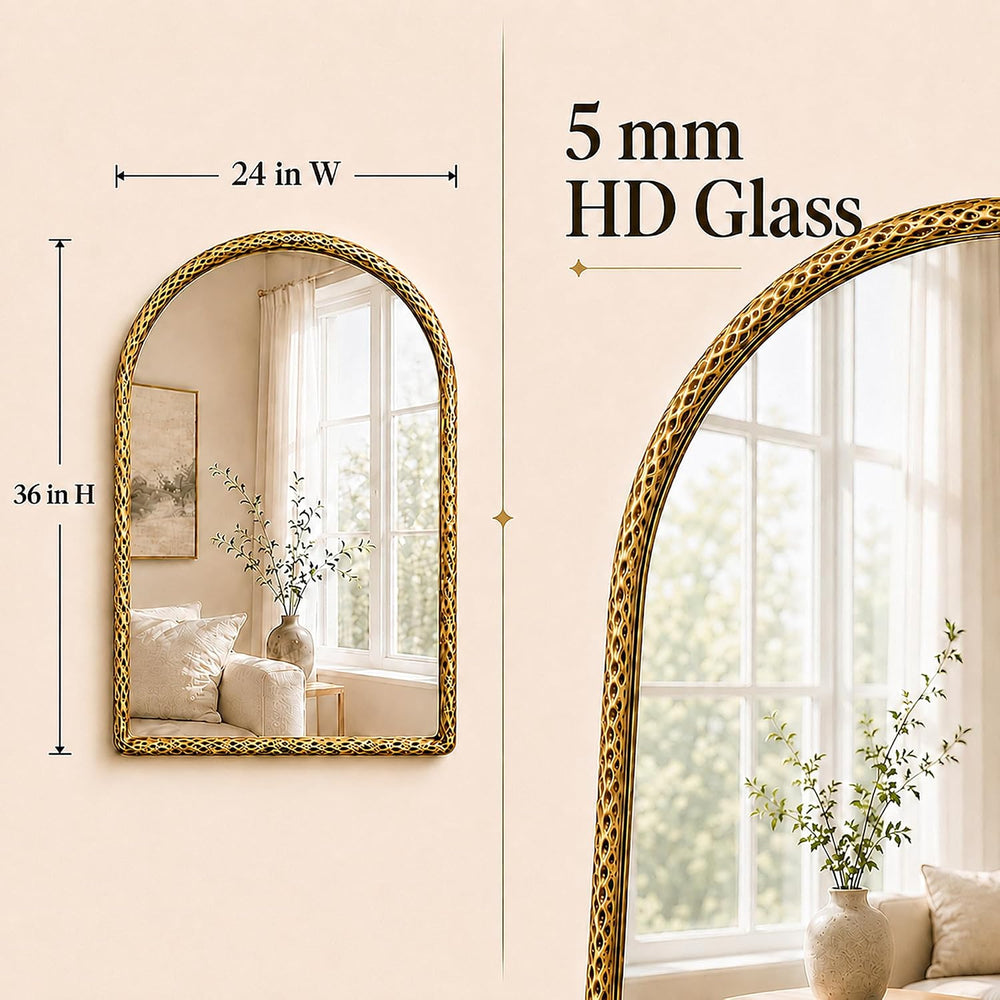 24"x36" Hammered Antique Gold Arched Bathroom Vanity Wall Mirror