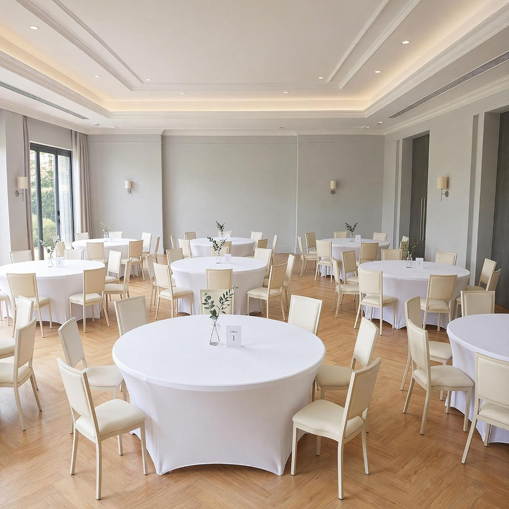 Fitted Round Table Cloth 6ft-Spandex Elastic Stretch White Table Covers