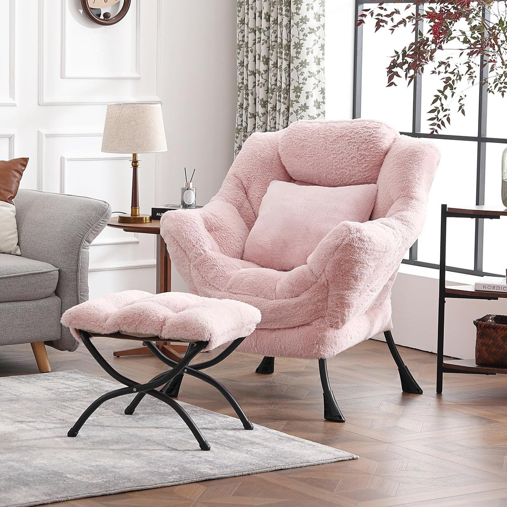 Lazy Chair with Ottoman, Comfy Reading Chair for Bedroom