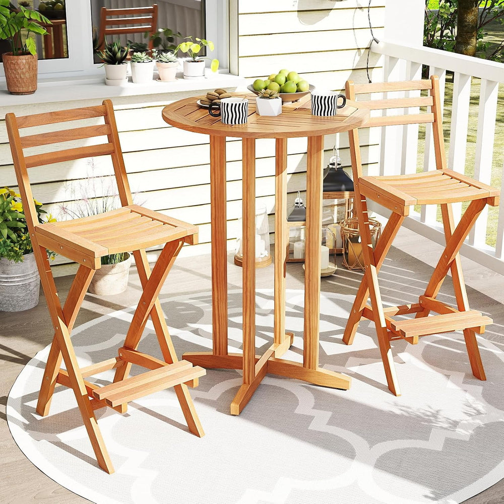 Tangkula Patio Folding Barstool Set of 4, Outdoor Portable High Top Acacia Wo...