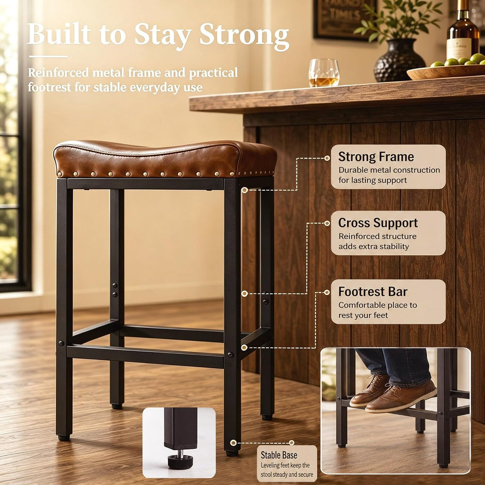Forteek 30'' Bar Stools Set of 2, Counter Height Barstools with Nailhead