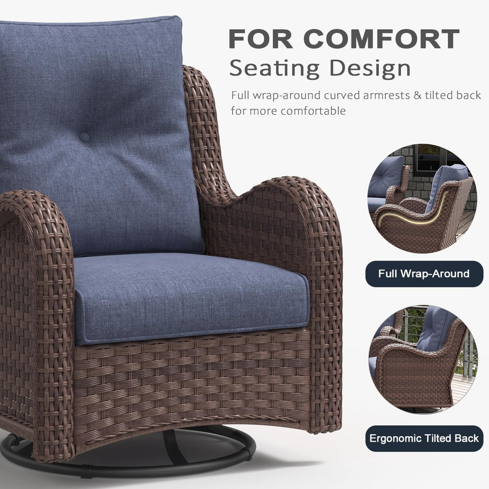 LayinSun 7 Pieces Outdoor Patio Furniture Set with Fire Pit Table, Rattan Wic...
